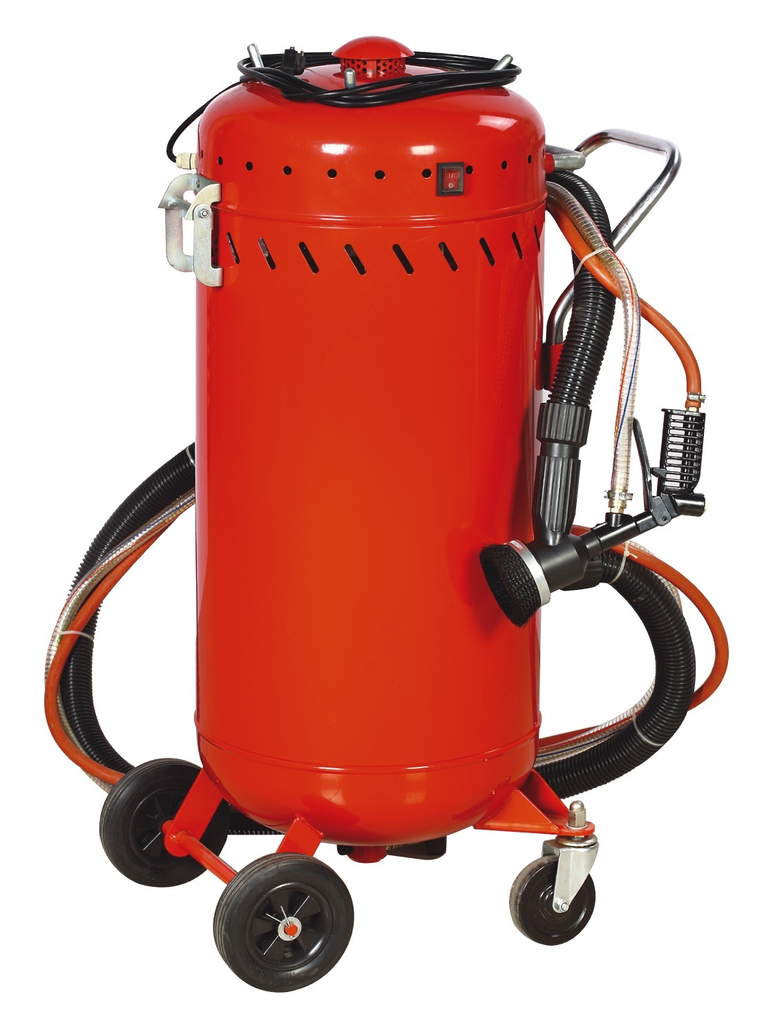 Vacuum sandblasting equipment operating in an industrial setting